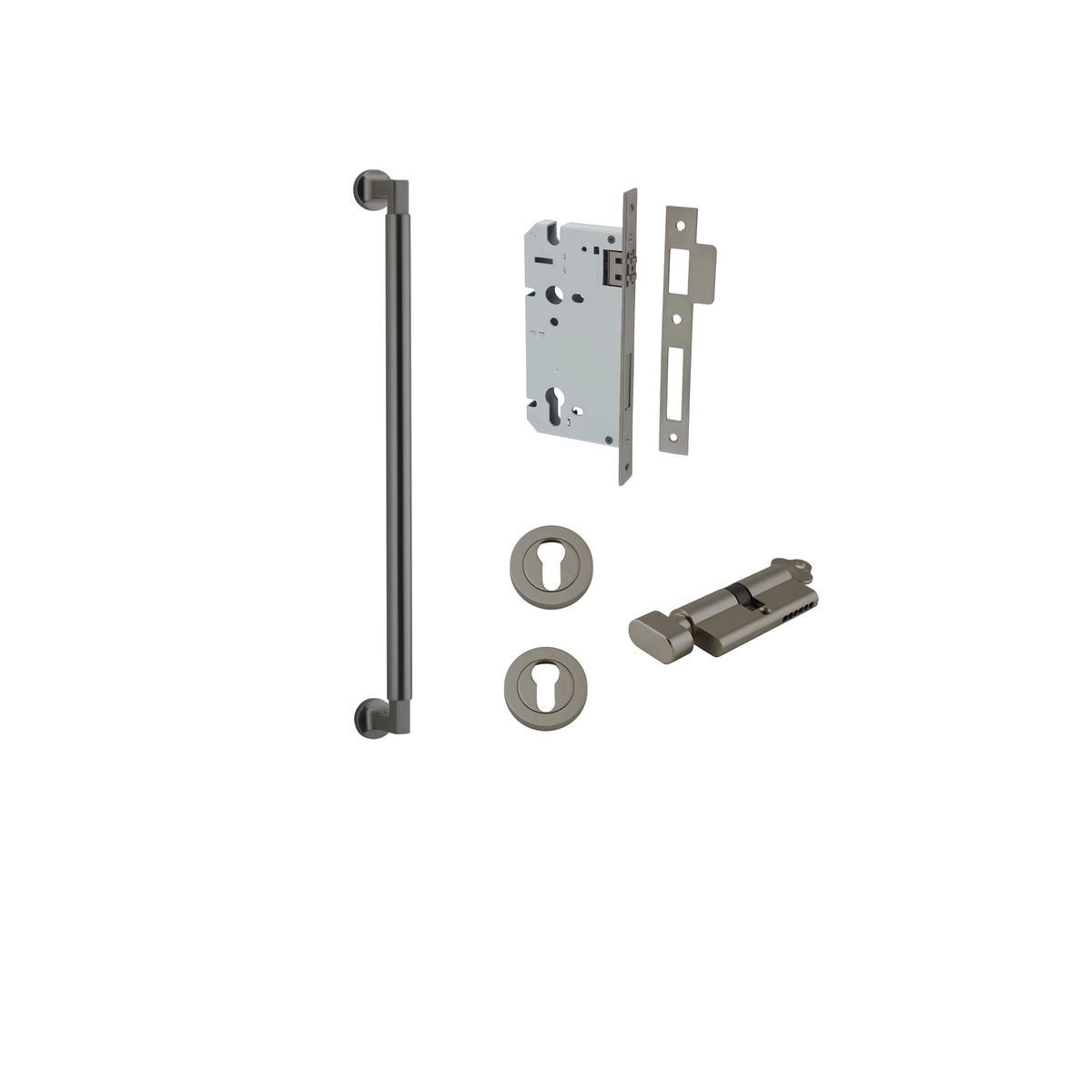 16924KENTR60KT - Berlin Pull Handle - 450mm Entrance Kit with Separate High Security Lock - Graphite PVD - Entrance