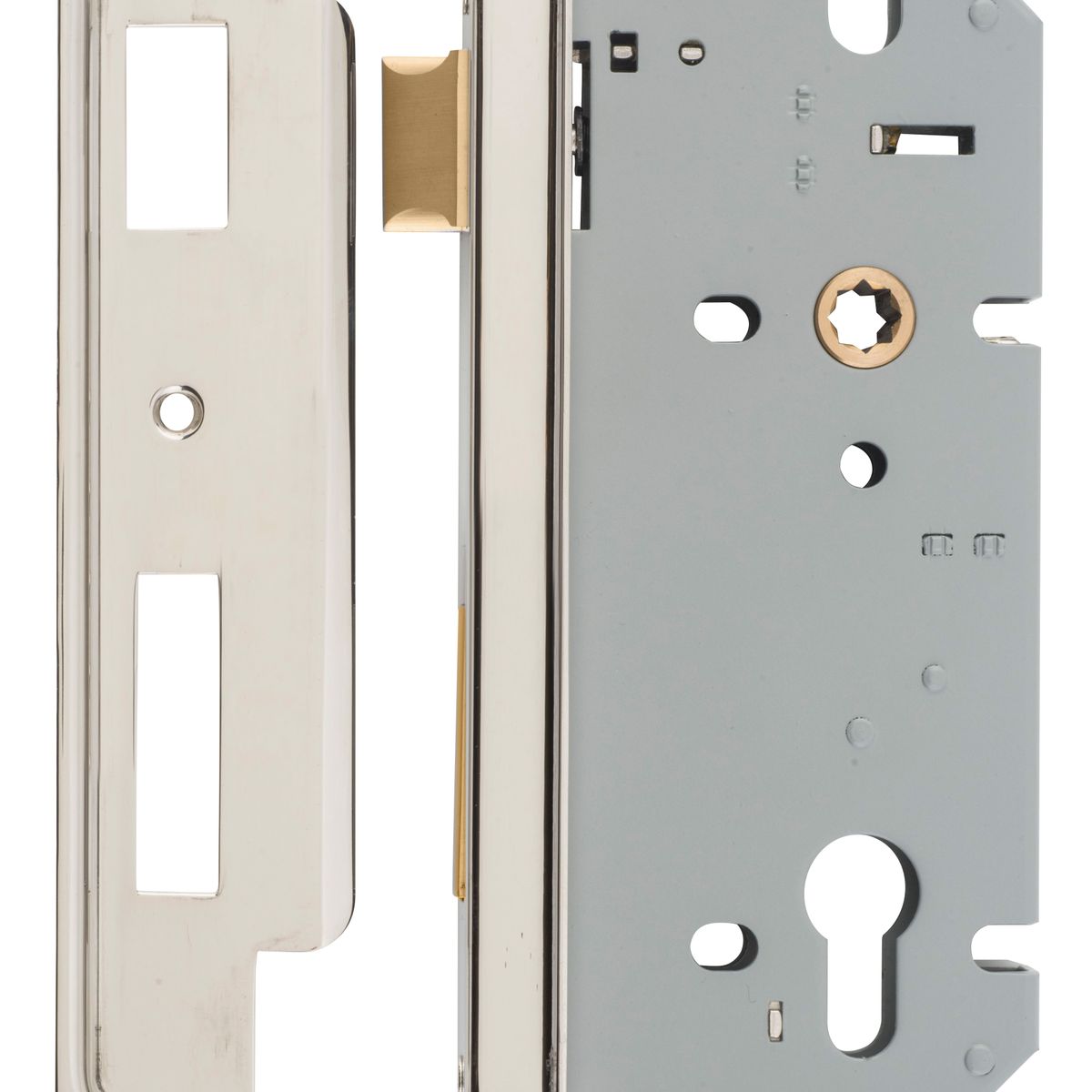 6093 - Rebated 85mm Euro Mortice Locks - 60mm Backset - Polished Nickel