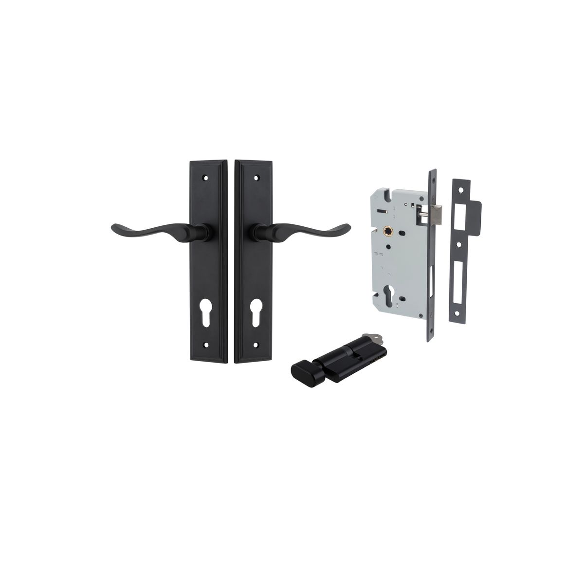 12926KENTR60KT - Stirling Lever - Stepped Backplate Entrance Kit with High Security Lock - Matt Black - Entrance