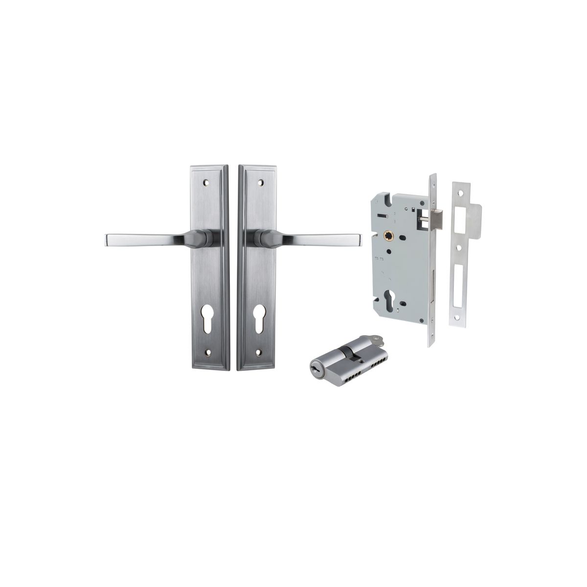 12244KENTR60KK - Annecy Lever - Stepped Backplate Entrance Kit with High Security Lock - Brushed Chrome - Entrance