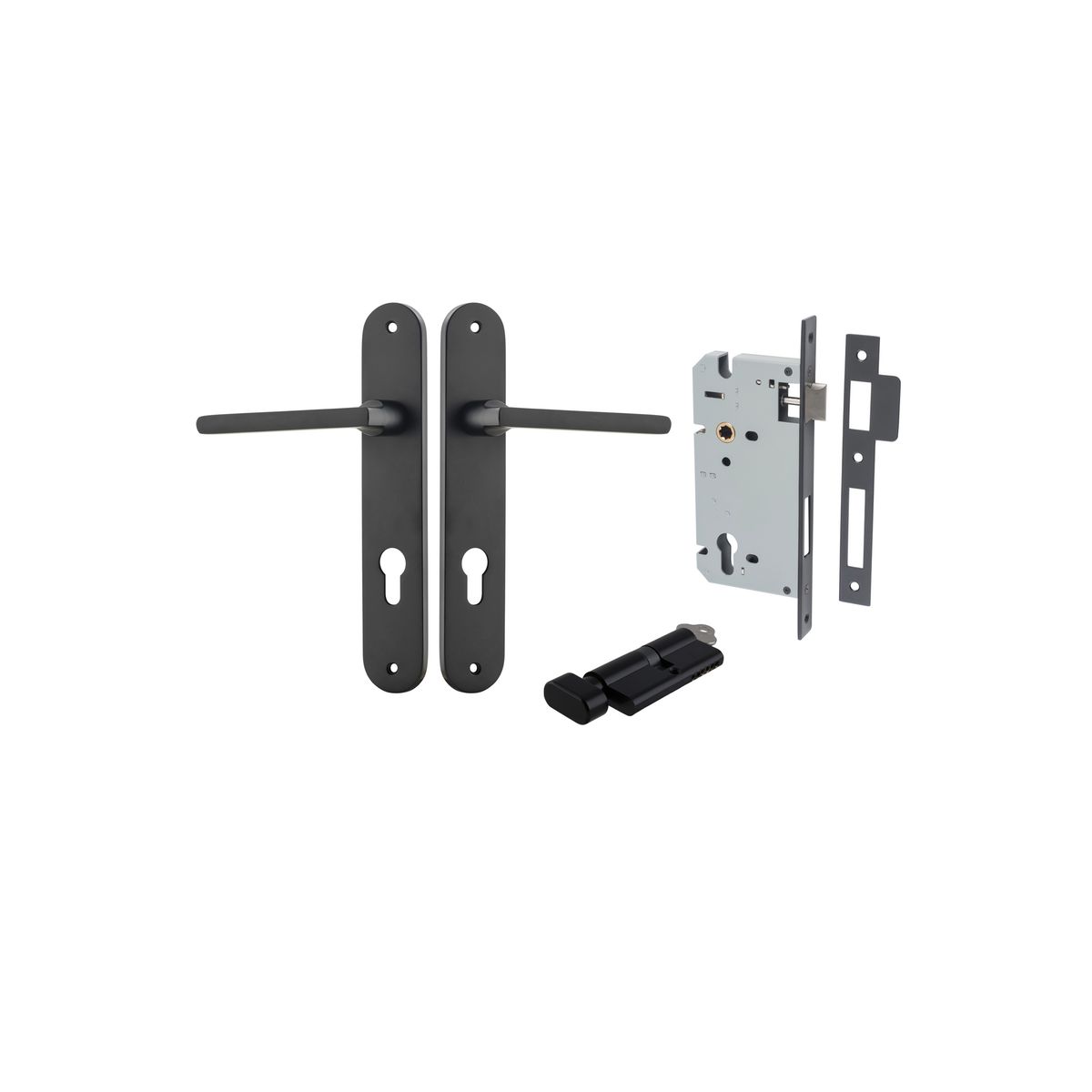 12726KENTR60KT - Baltimore Lever - Oval Backplate Entrance Kit with High Security Lock - Matt Black - Entrance