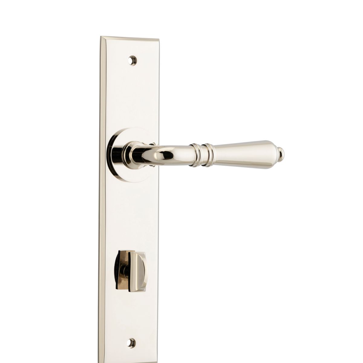 14280P85 - Sarlat Lever - Chamfered Backplate - Polished Nickel - Privacy