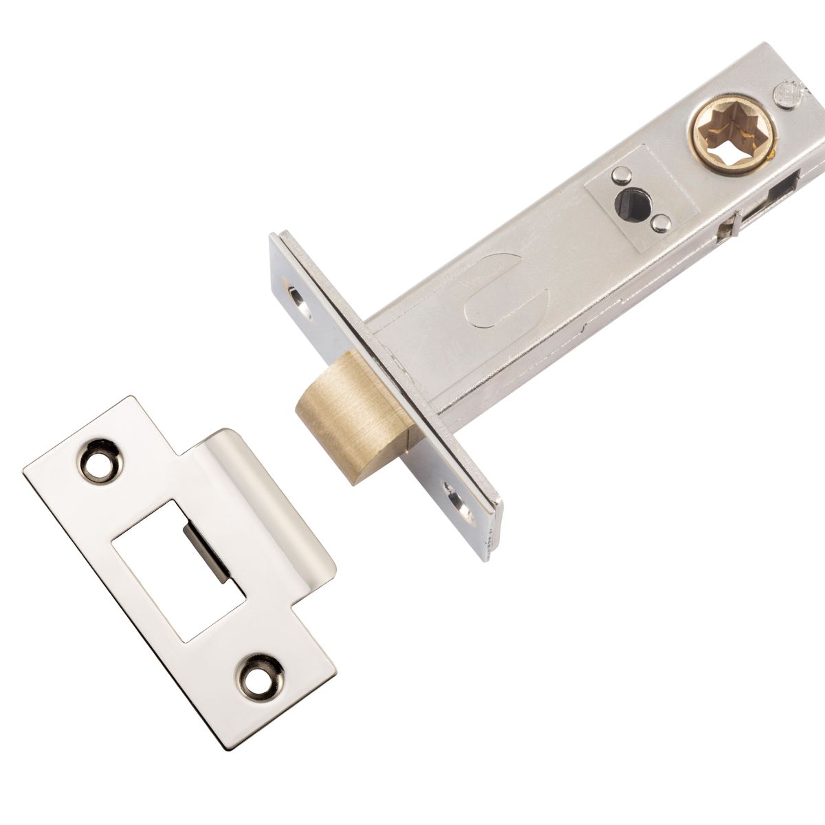 21506 - Hard Sprung Split Cam Tube Latch - 70mm Backset - Polished Nickel