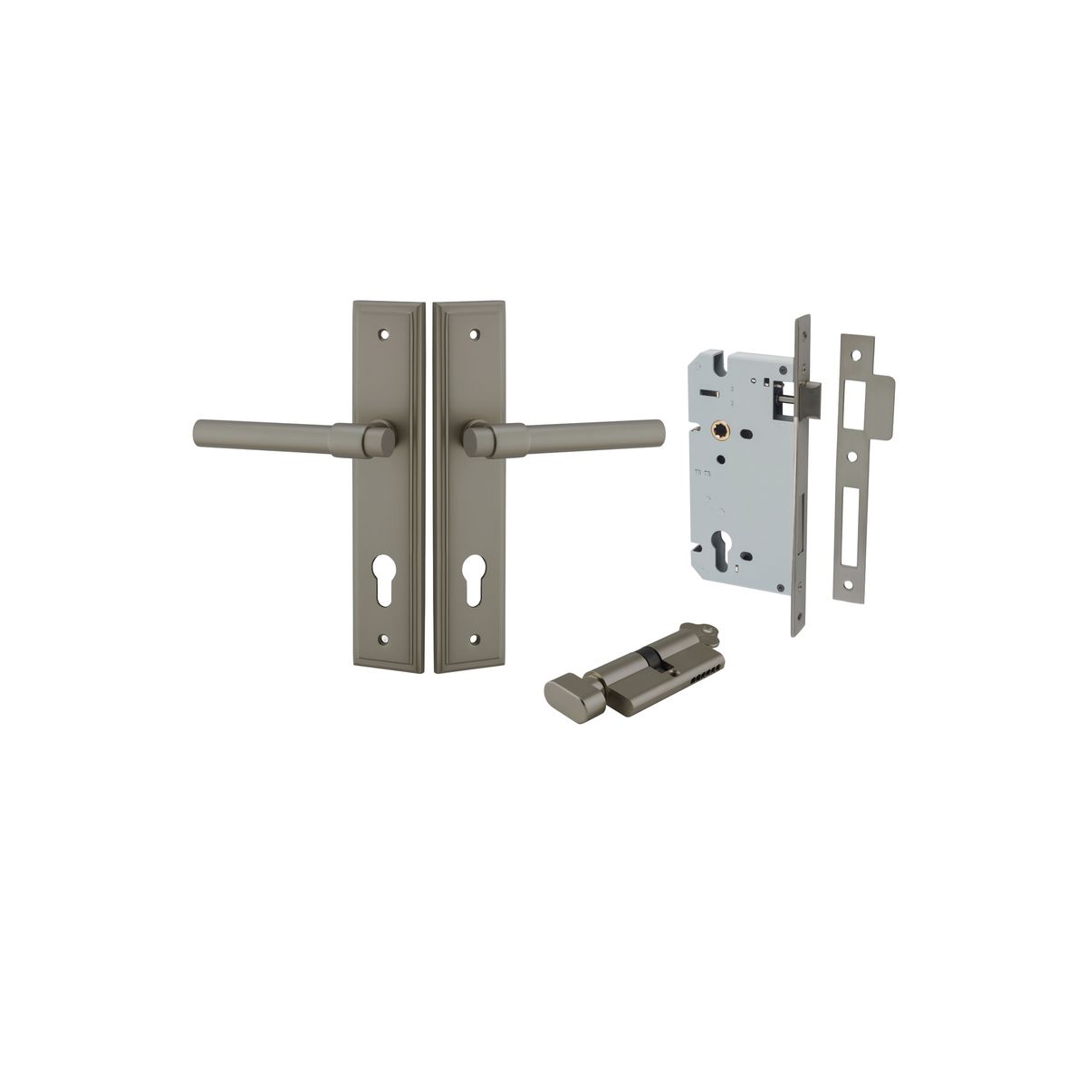 16602KENTR60KT - Helsinki Lever - Stepped Backplate Entrance Kit with High Security Lock - Graphite PVD - Entrance
