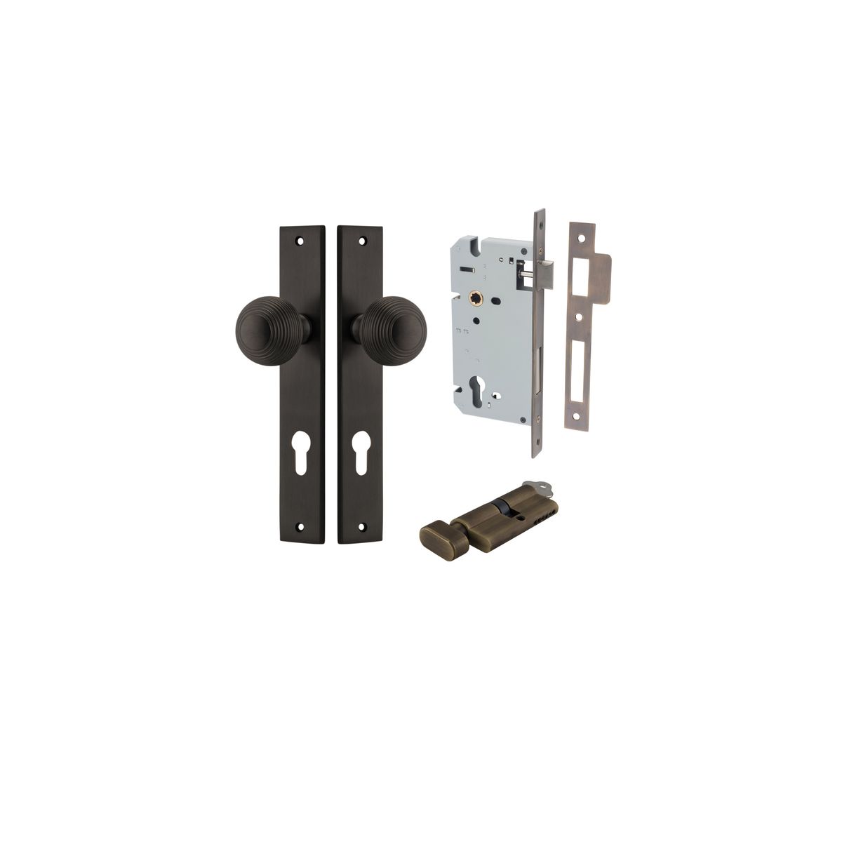 10824KENTR60KT - Guildford Knob - Rectangular Backplate Entrance Kit with High Security Lock - Signature Brass - Entrance