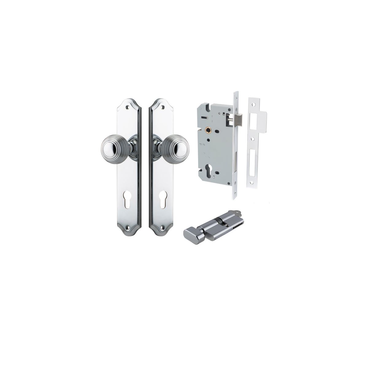 11830KENTR60KT - Guildford Knob - Shouldered Backplate Entrance Kit with High Security Lock - Polished Chrome - Entrance