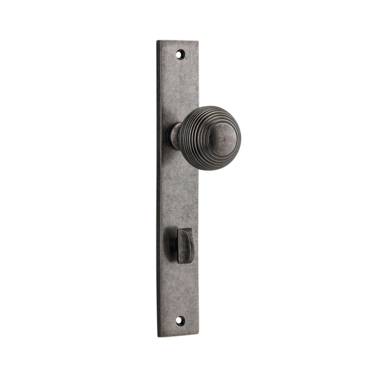 13824P85 - Guildford Knob - Rectangular Backplate - Distressed Nickel - Privacy