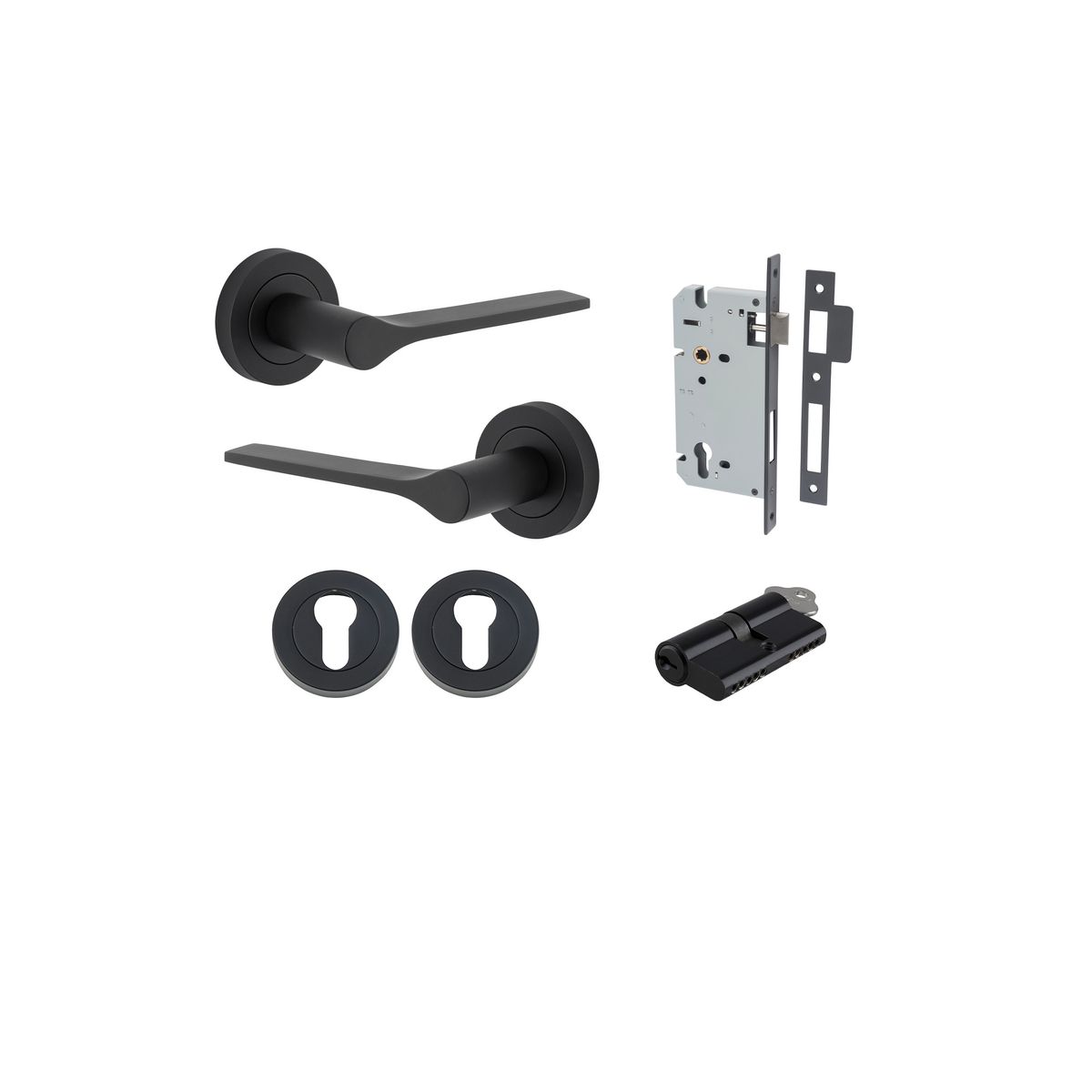 0363KENTR60KK - Como Lever - Round Rose Entrance Kit with High Security Lock - Matt Black - Entrance