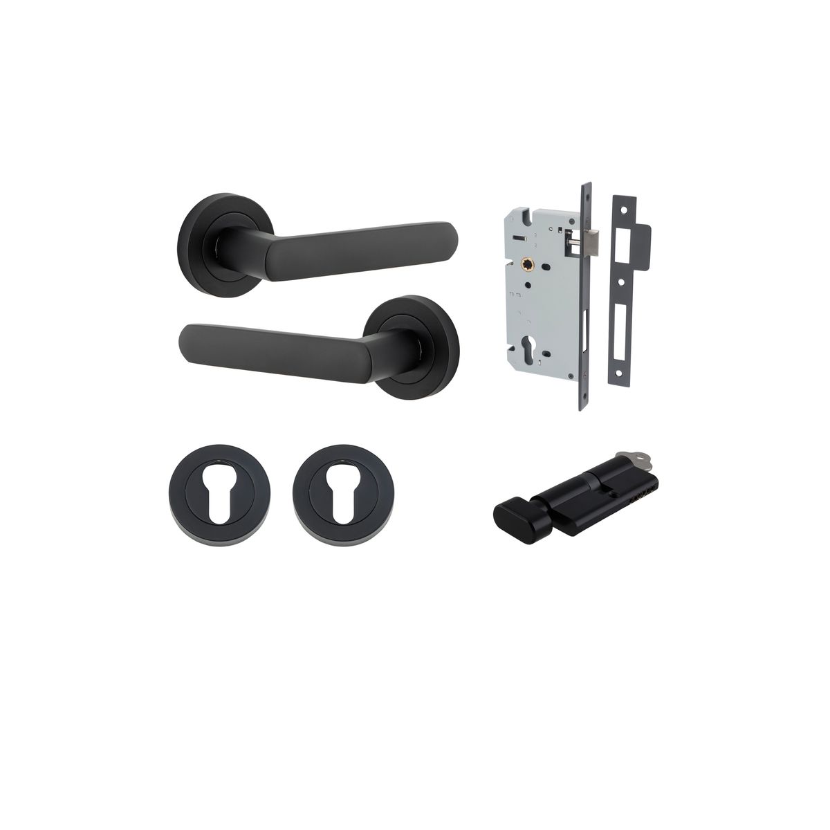 20773KENTR60KT - Osaka Lever - Round Rose Entrance Kit with Separate High Security Lock - Matt Black - Entrance