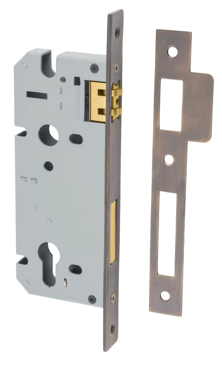 6038 - 85mm Euro Roller Mortice Lock - 45mm Backset - Signature Brass