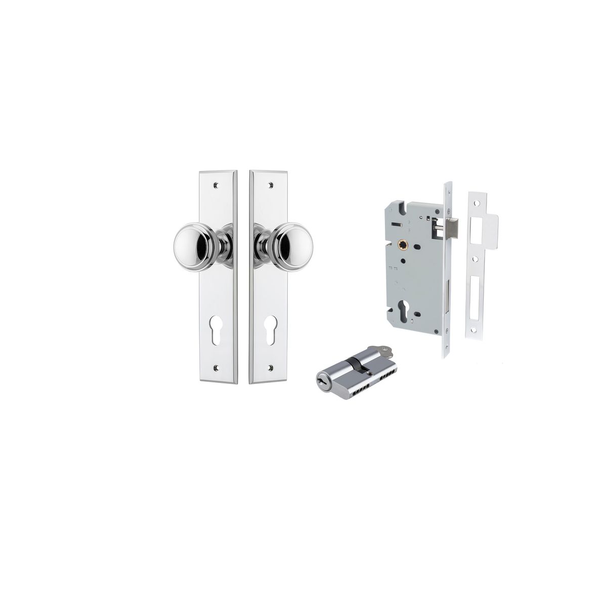 11831KENTR60KK - Paddington Knob - Chamfered Backplate Entrance Kit with High Security Lock - Polished Chrome - Entrance