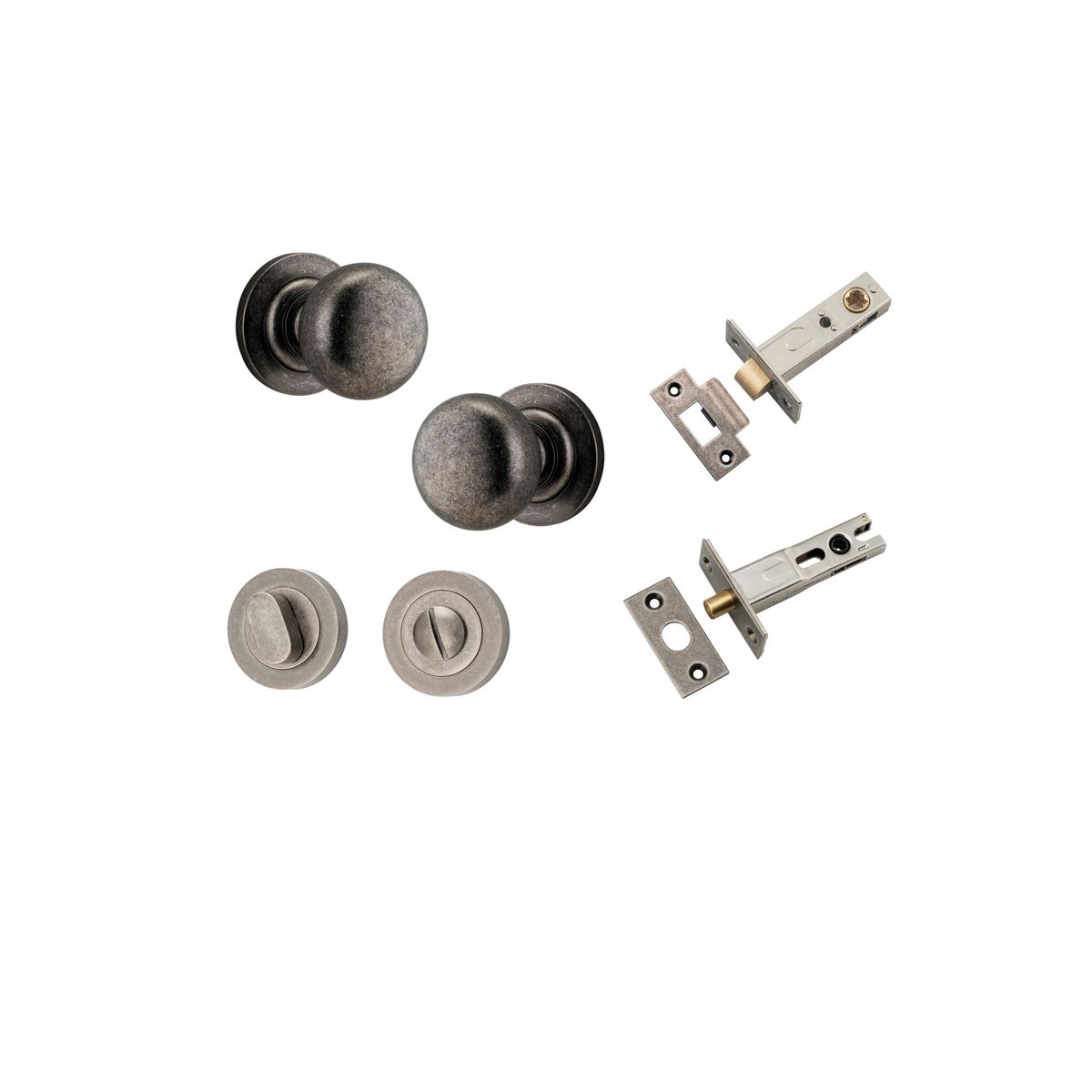0207KPRIV60 - Cambridge Knob - Round Rose Privacy Kit with Separate Privacy Turn - Distressed Nickel - Privacy