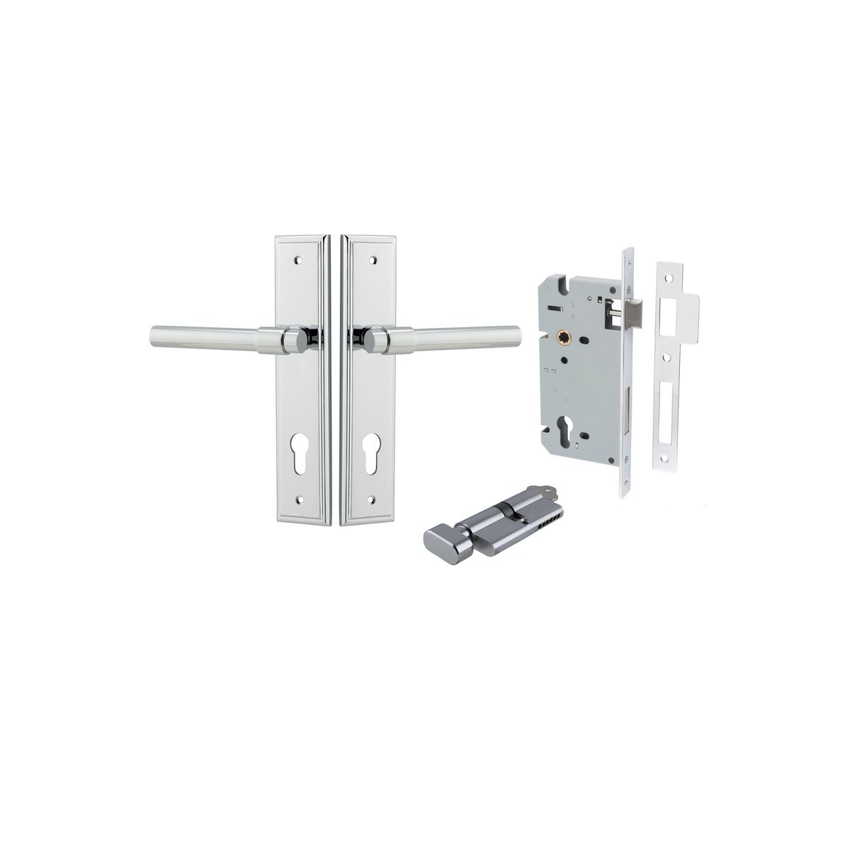 11902KENTR60KT - Helsinki Lever - Stepped Backplate Entrance Kit with High Security Lock - Polished Chrome - Entrance