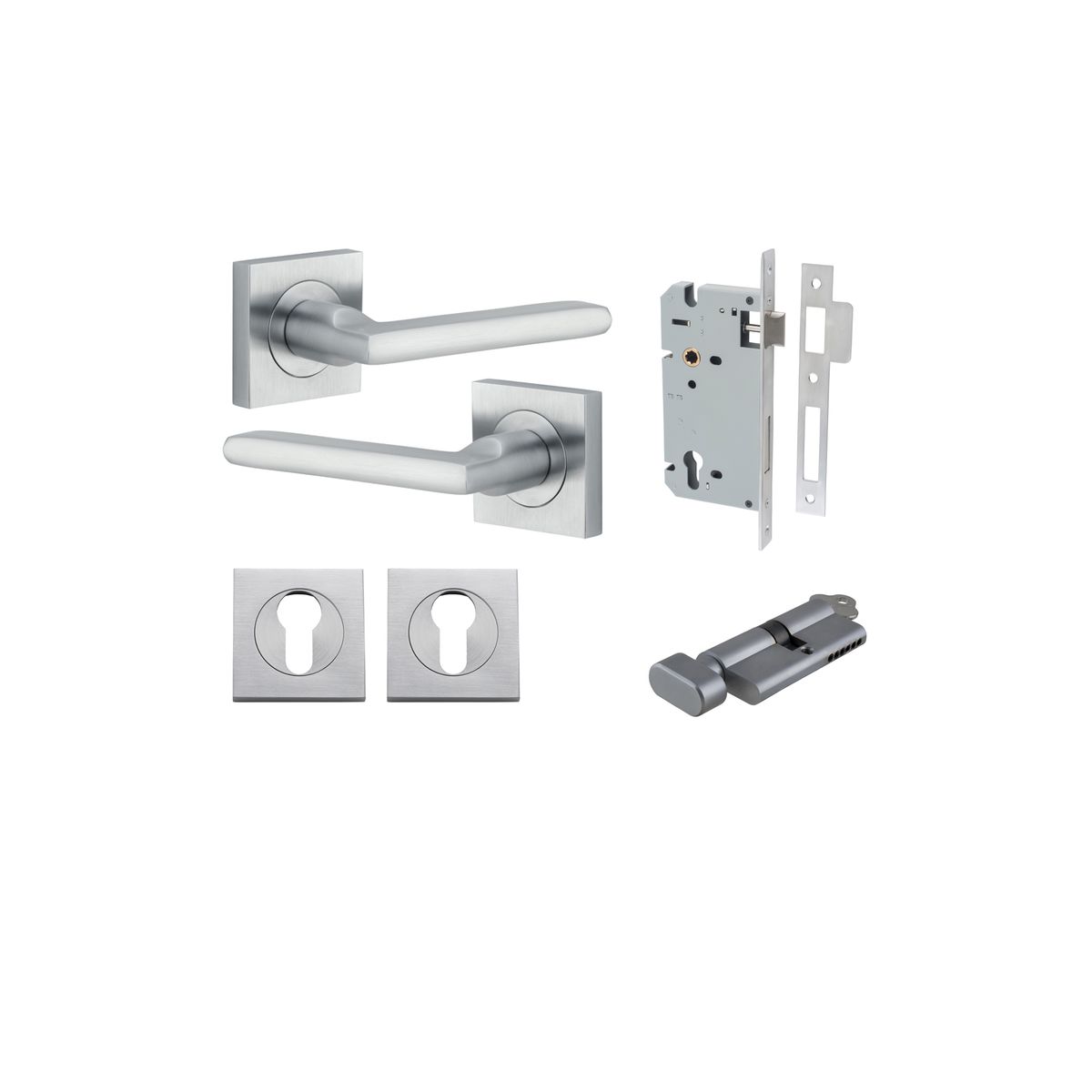 0275KENTR60KT - Baltimore Lever - Square Rose Entrance Kit with Separate High Security Lock - Brushed Chrome - Entrance