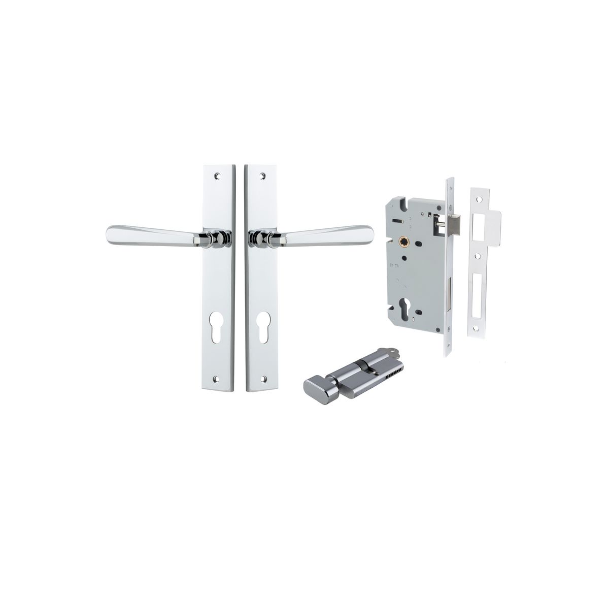 11872KENTR60KT - Copenhagen Lever - Rectangular Backplate Entrance Kit with High Security Lock - Polished Chrome - Entrance