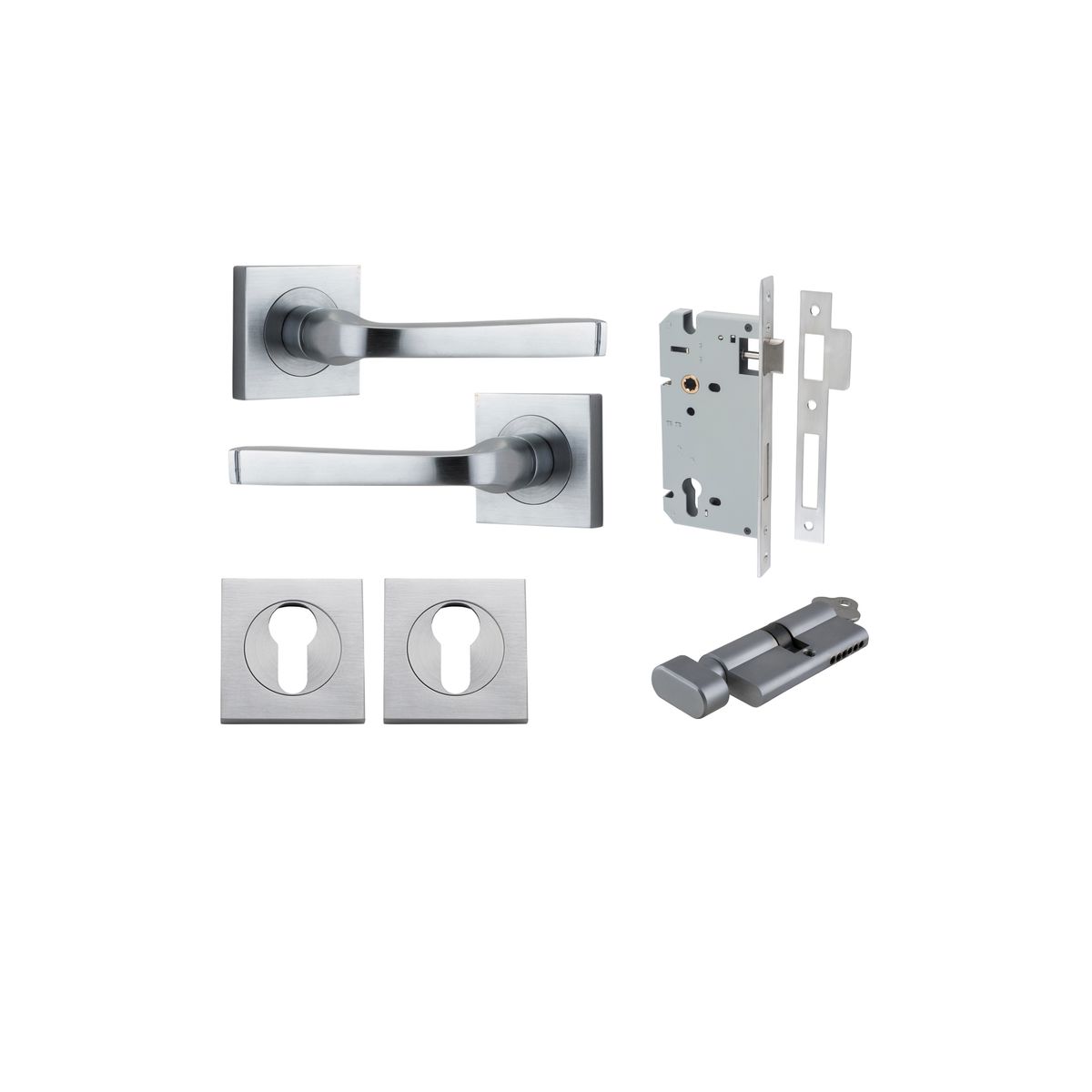 0395KENTR60KT - Annecy Lever - Square Rose Entrance Kit with Separate High Security Lock - Brushed Chrome - Entrance