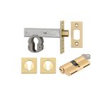 22560K70KKES - Euro Mortice Deadbolt Kit - 70mm Backset with Square Euro Escutcheon Key/Key - Brushed Gold PVD - Entrance