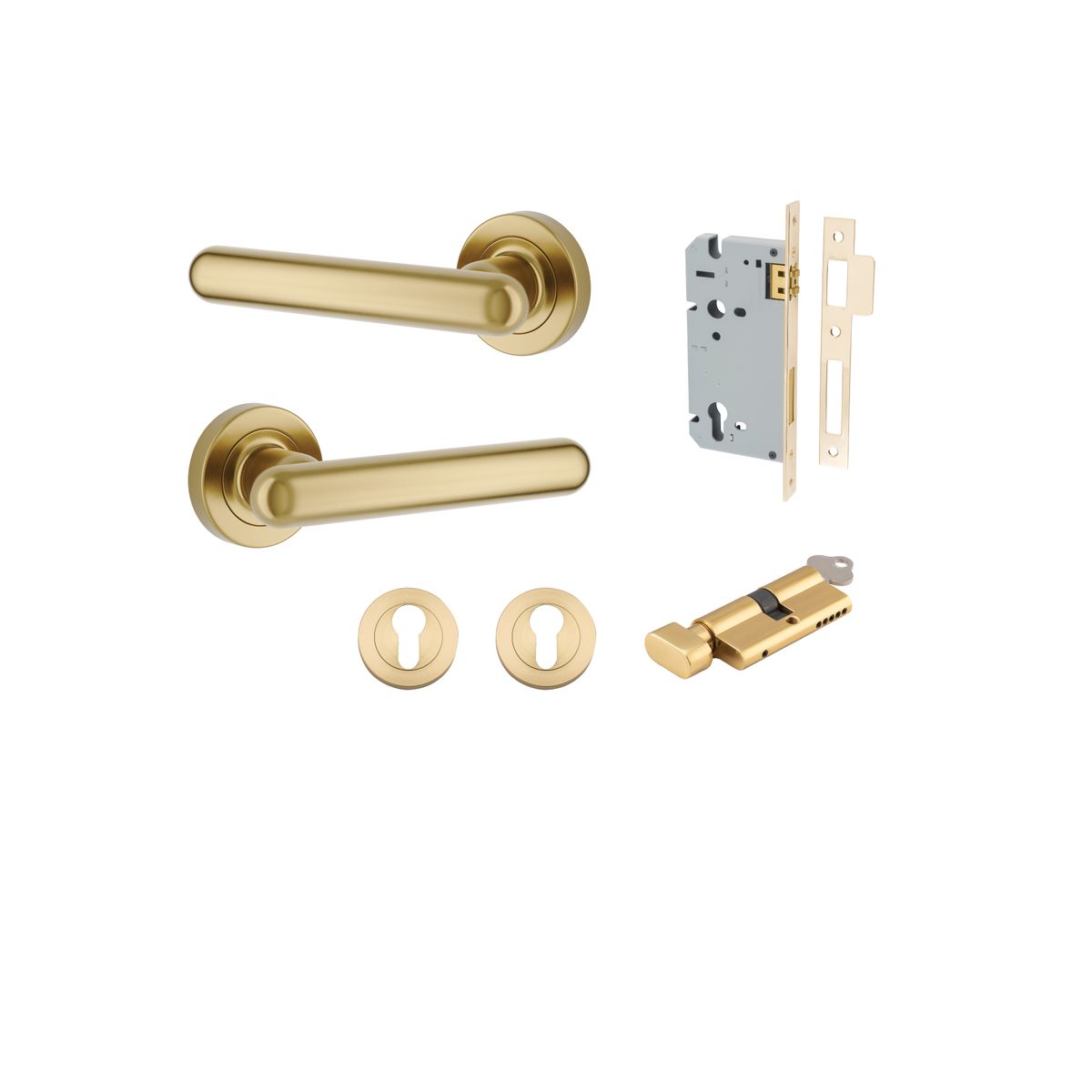 24000KENTR60KT - Puerto Lever - Round Rose Entrance Kit with Separate High Security Lock - Brushed Gold PVD - Entrance