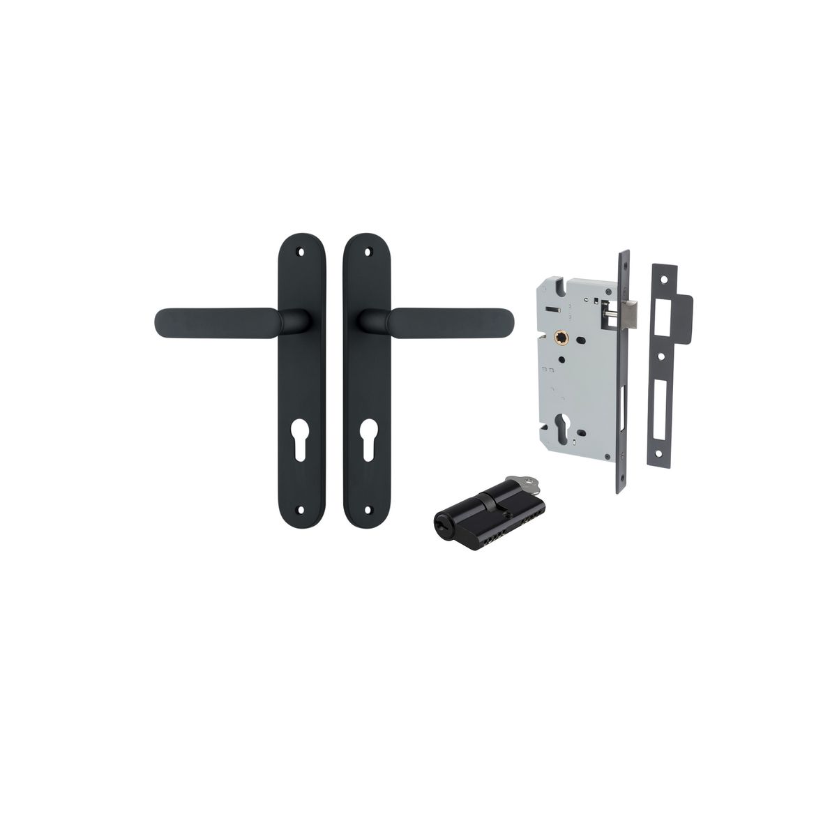 12764KENTR60KK - Bronte Lever - Oval Backplate Entrance Kit with High Security Lock - Matt Black - Entrance
