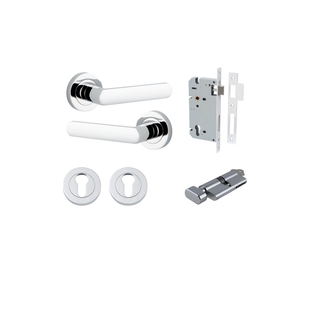20774KENTR60KT - Osaka Lever - Round Rose Entrance Kit with Separate High Security Lock - Polished Chrome - Entrance