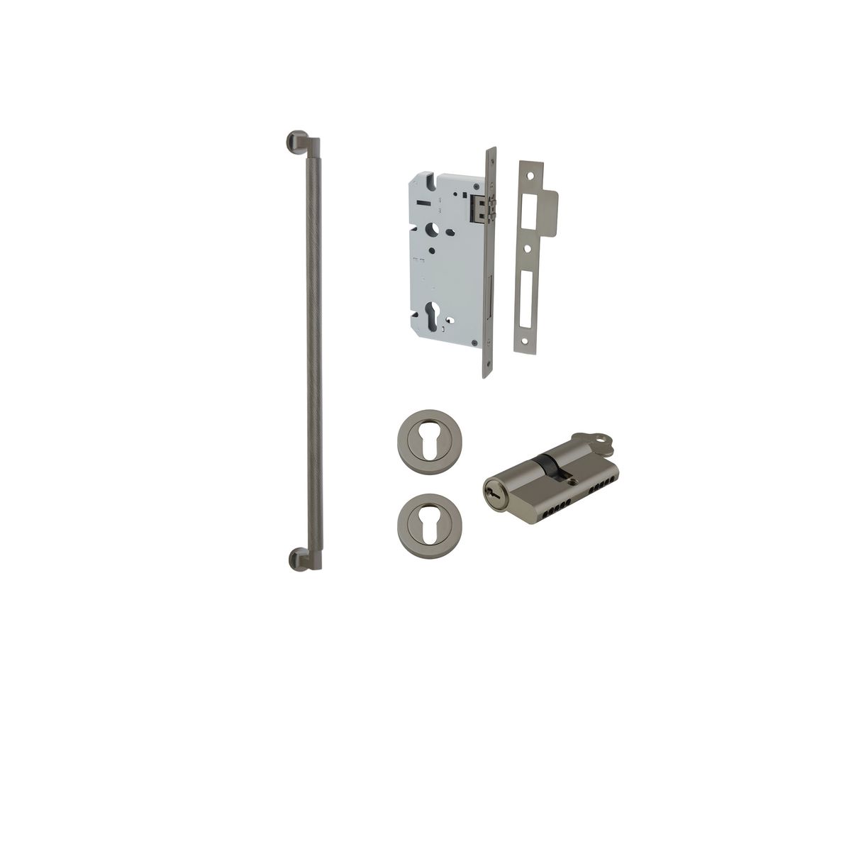 16956KENTR60KK - Brunswick Pull Handle - 600mm Entrance Kit with Separate High Security Lock - Graphite PVD - Entrance