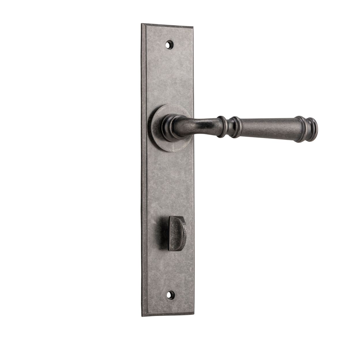 13786P85 - Verona Lever - Chamfered Backplate - Distressed Nickel - Privacy