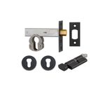 22152K60KTER - Euro Mortice Deadbolt Kit - 60mm Backset with Round Euro Escutcheon Key/Thumb - Matt Black - Entrance