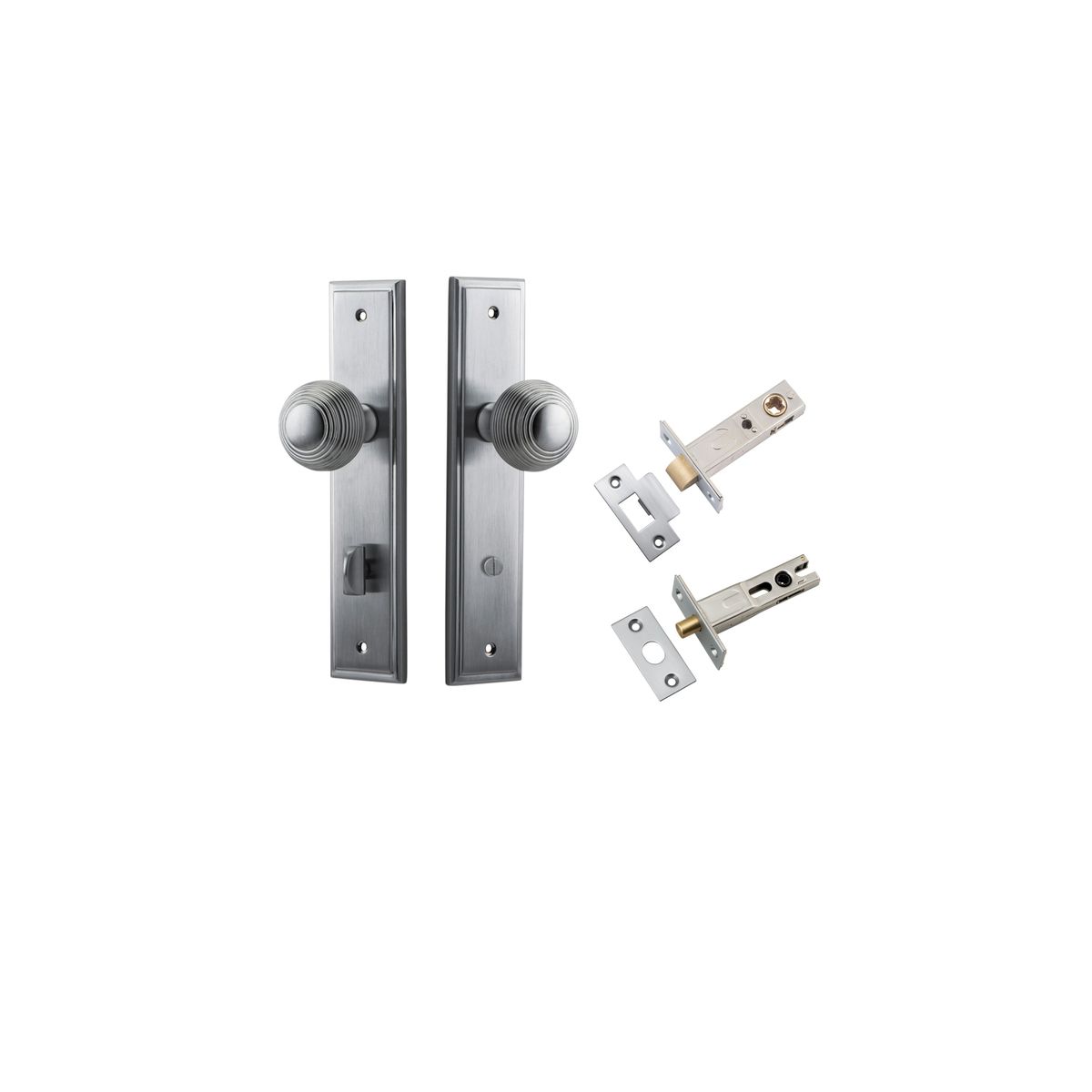12342KPRIV60 - Guildford Knob - Stepped Backplate Privacy Kit with Privacy Turn - Brushed Chrome - Privacy