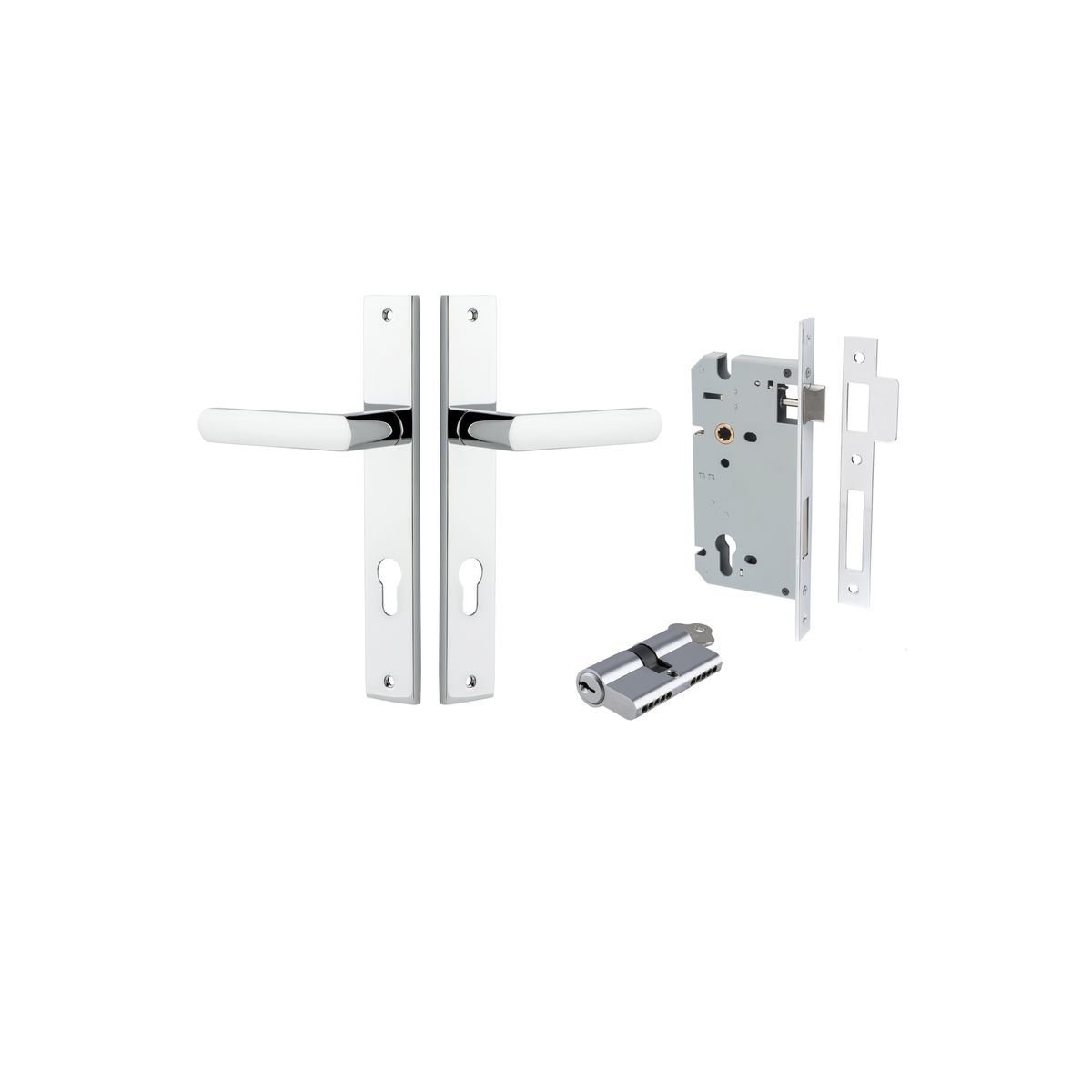 11860KENTR60KK - Osaka Lever - Rectangular Backplate Entrance Kit with High Security Lock - Polished Chrome - Entrance
