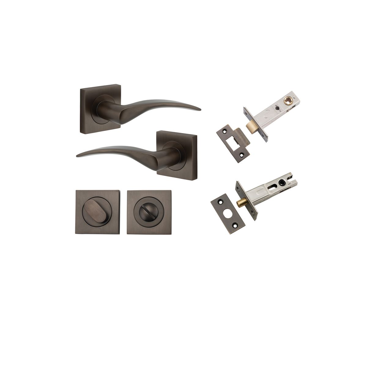 0281KPRIV60 - Oxford Lever - Square Rose Privacy Kit with Separate Privacy Turn - Signature Brass - Privacy