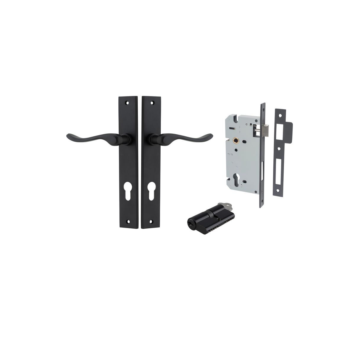 12920KENTR60KK - Stirling Lever - Rectangular Backplate Entrance Kit with High Security Lock - Matt Black - Entrance