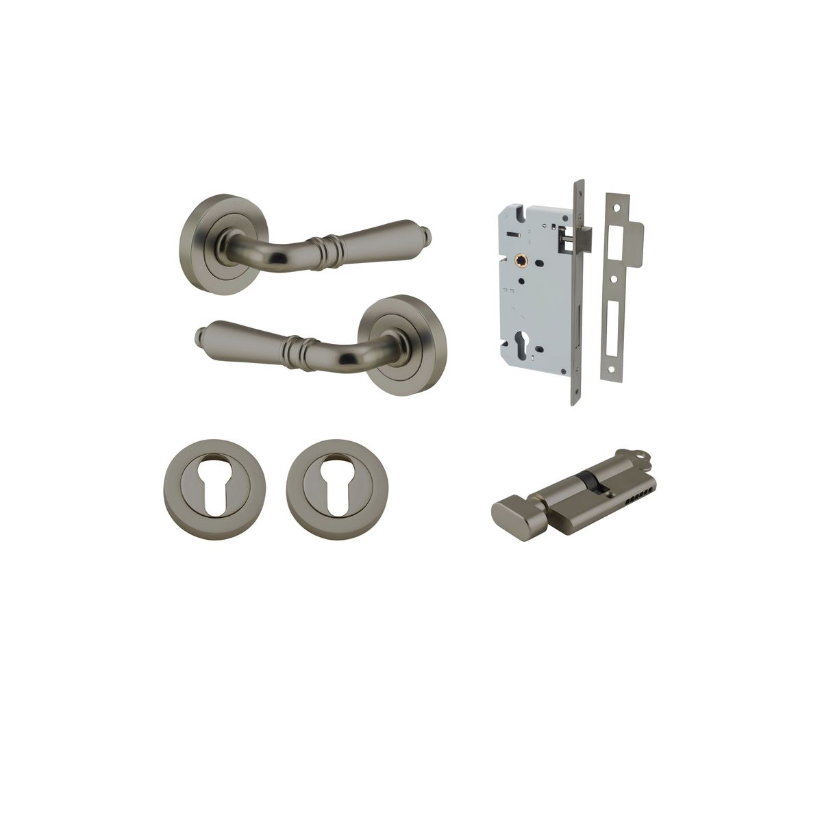 16860KENTR60KT - Sarlat Lever - Round Rose Entrance Kit with Separate High Security Lock - Graphite PVD - Entrance