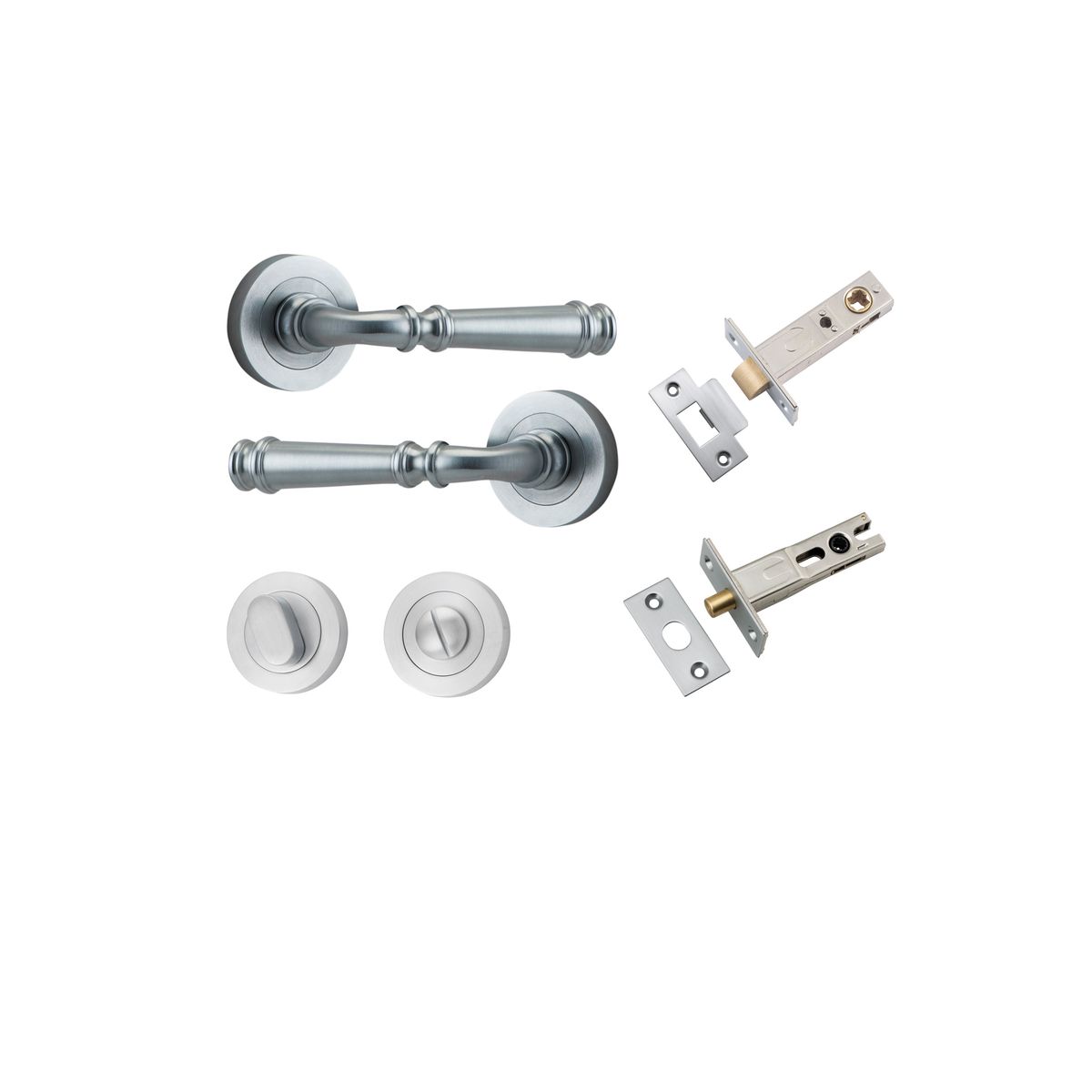 0315KPRIV60 - Verona Lever - Round Rose Privacy Kit with Separate Privacy Turn - Brushed Chrome - Privacy