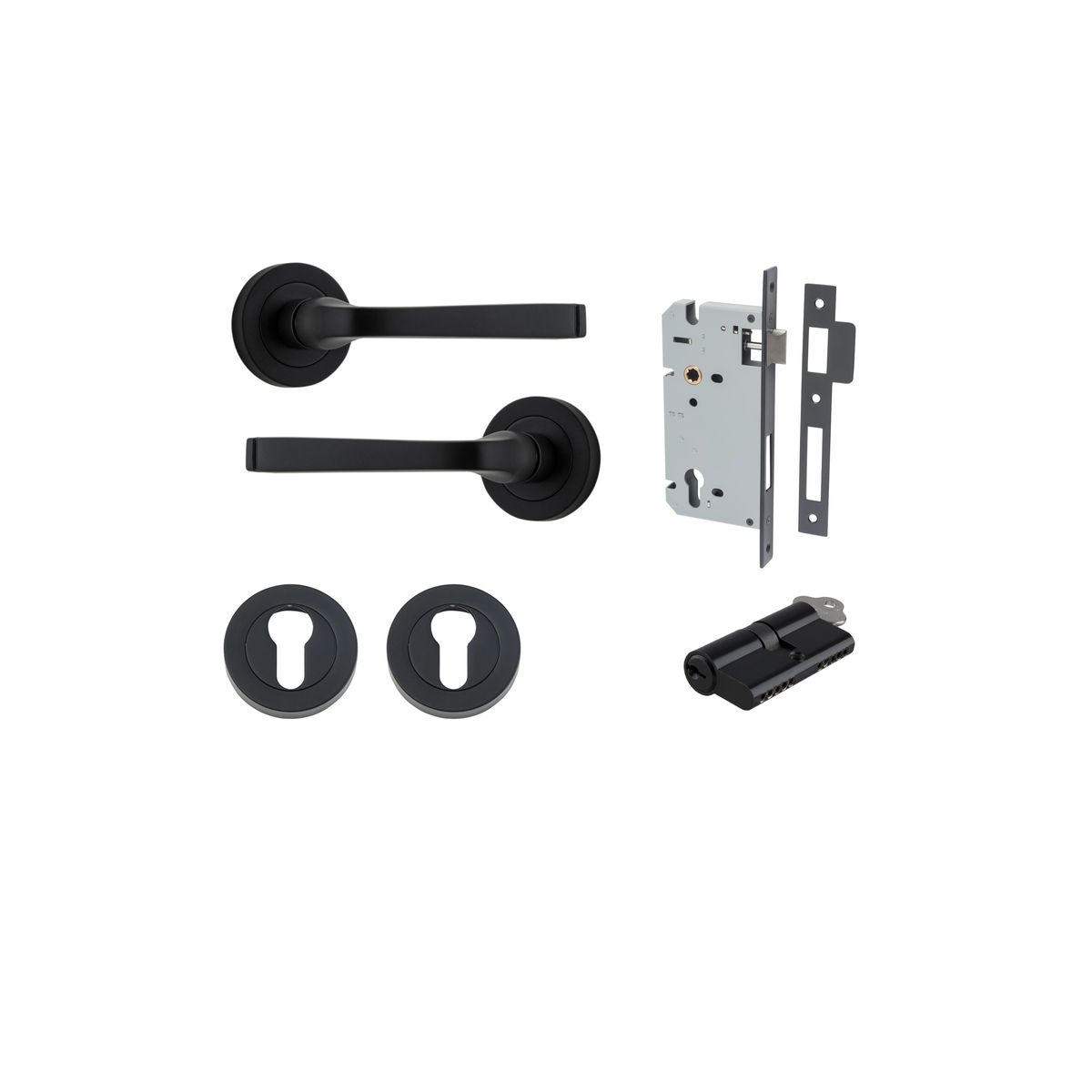 0323KENTR60KK - Annecy Lever - Round Rose Entrance Kit with Separate High Security Lock - Matt Black - Entrance