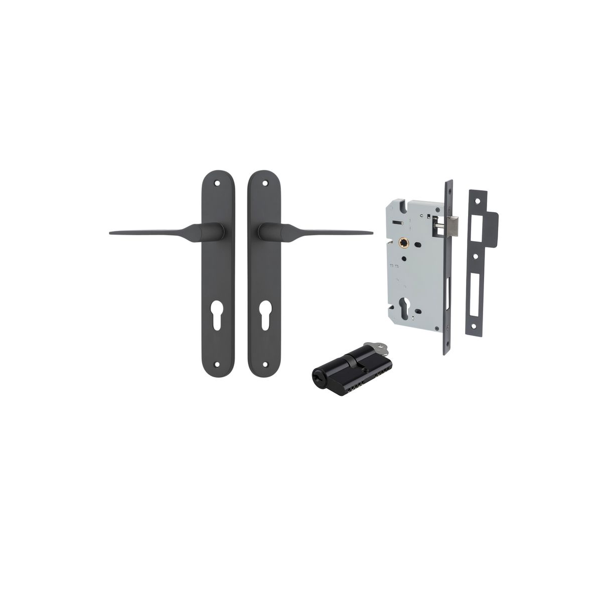12770KENTR60KK - Como Lever - Oval Backplate Entrance Kit with High Security Lock - Matt Black - Entrance