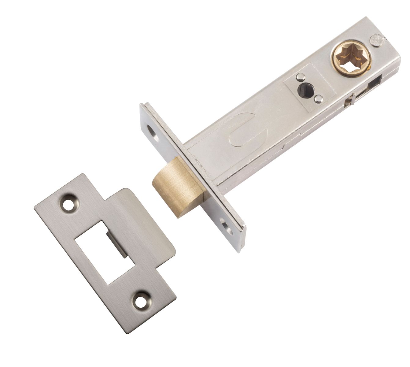 21509 - Hard Sprung Split Cam Tube Latch - 70mm Backset - Satin Nickel
