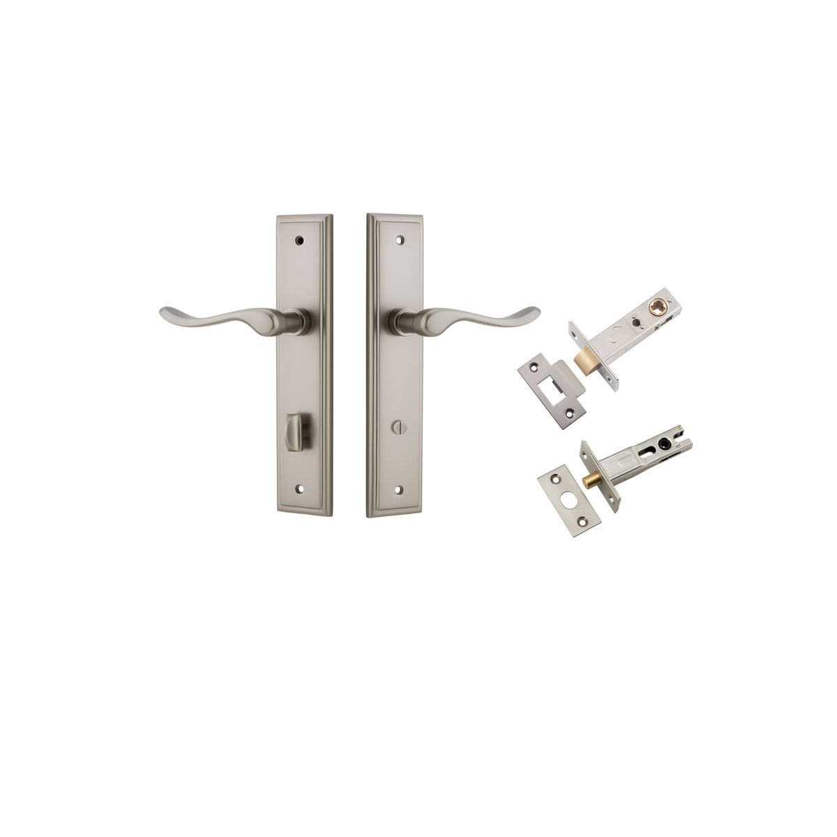 14926KPRIV60 - Stirling Lever - Stepped Backplate Privacy Kit with Privacy Turn - Satin Nickel - Privacy