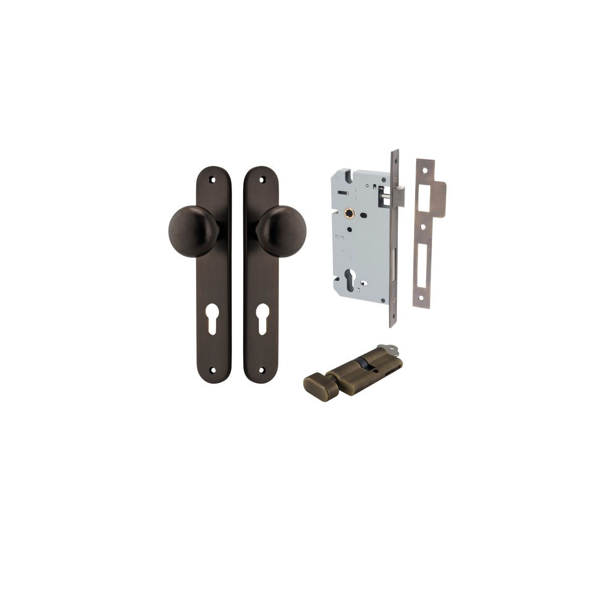 10834KENTR60KT - Cambridge Knob - Oval Backplate Entrance Kit with High Security Lock - Signature Brass - Entrance