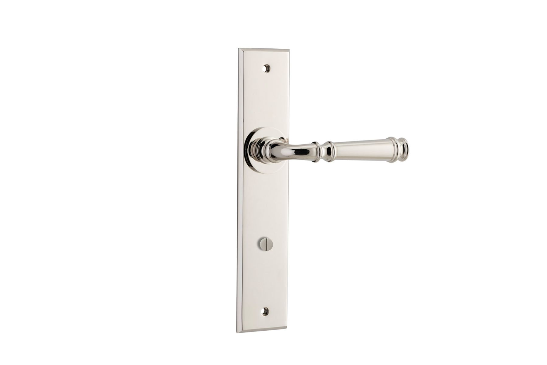 14286P85 - Verona Lever - Chamfered Backplate - Polished Nickel - Privacy