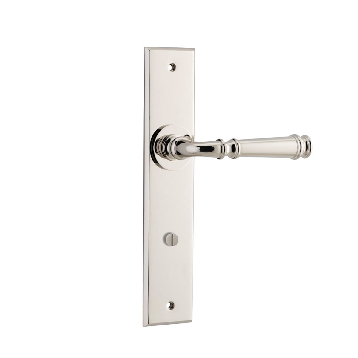 14286P85 - Verona Lever - Chamfered Backplate - Polished Nickel - Privacy