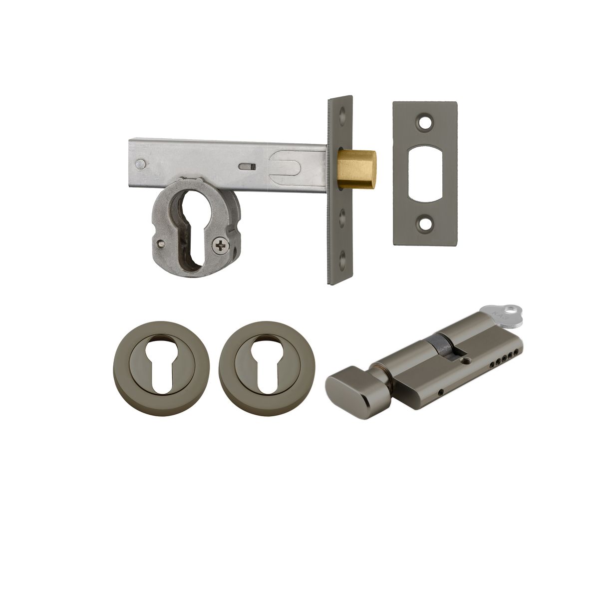 17298K60KTER - Euro Mortice Deadbolt Kit - 60mm Backset with Round Euro Escutcheon Key/Thumb - Graphite PVD
