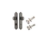 13828KPRIV60 - Cambridge Knob - Shouldered Backplate Privacy Kit with Privacy Turn - Distressed Nickel - Privacy
