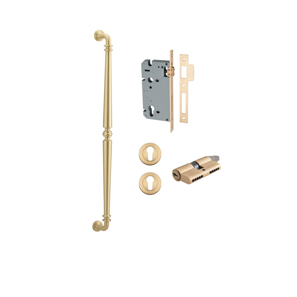 17102KENTR60KK - Sarlat Pull Handle - 600mm Entrance Kit with Separate High Security Lock - Brushed Gold PVD - Entrance