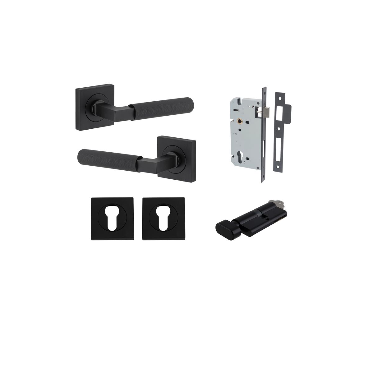 0423KENTR60KT - Brunswick Lever - Square Rose Entrance Kit with High Security Lock - Matt Black - Entrance