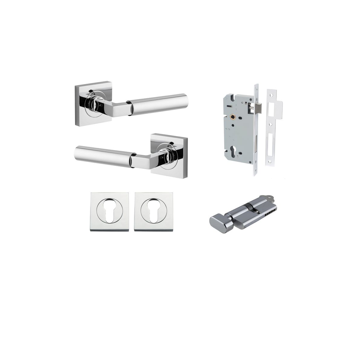 0414KENTR60KT - Berlin Lever - Square Rose Entrance Kit with High Security Lock - Polished Chrome - Entrance
