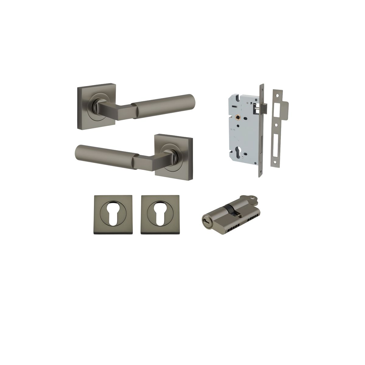 16873KENTR60KK - Berlin Lever - Square Rose Entrance Kit with High Security Lock - Graphite PVD - Entrance