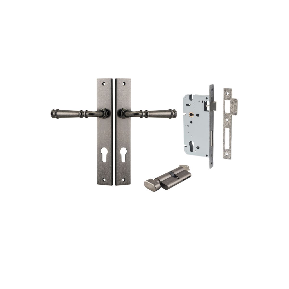 13706KENTR60KT - Verona Lever - Rectangular Backplate Entrance Kit with High Security Lock - Distressed Nickel - Entrance