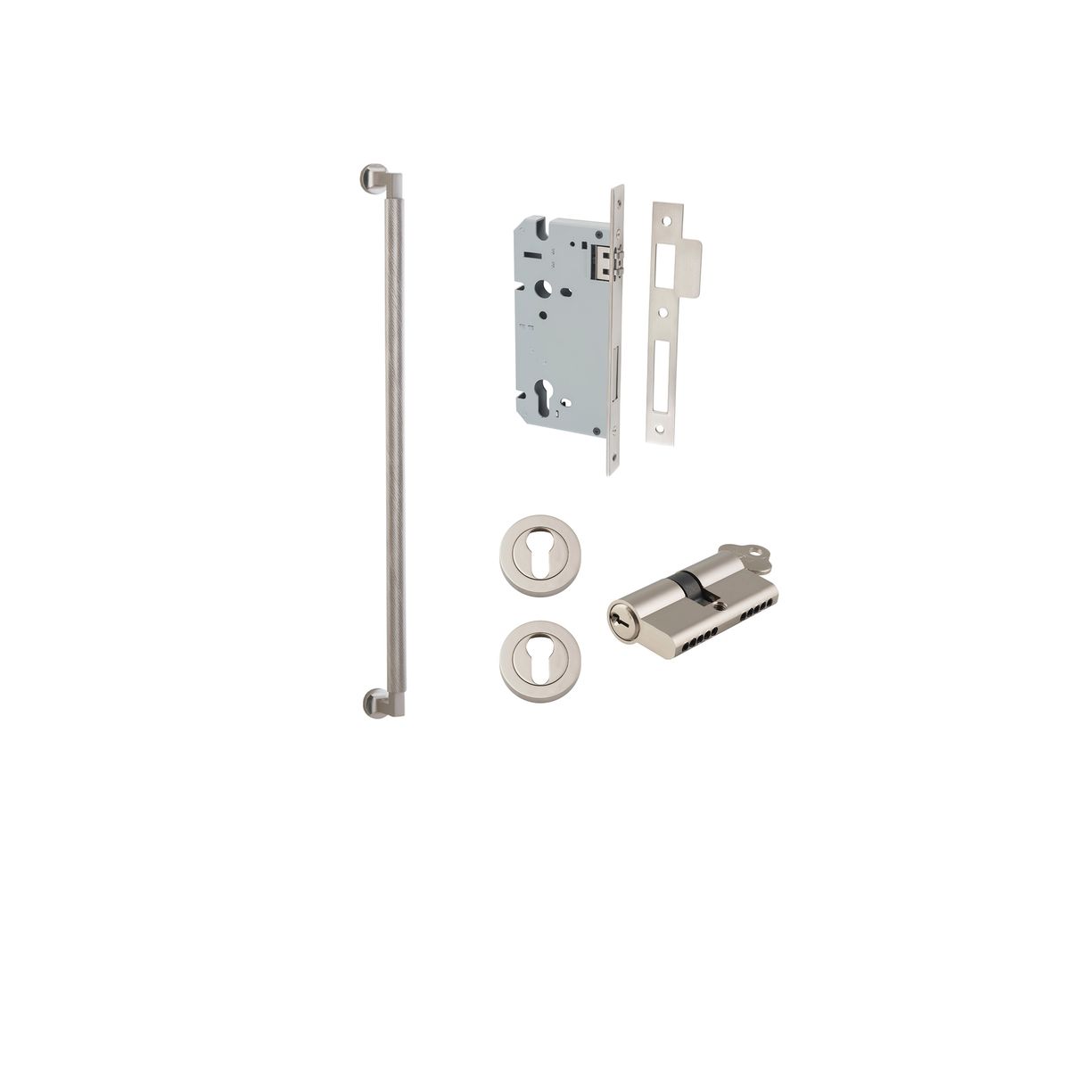 0479KENTR60KK - Brunswick Pull Handle - 600mm Entrance Kit with Separate High Security Lock - Satin Nickel - Entrance