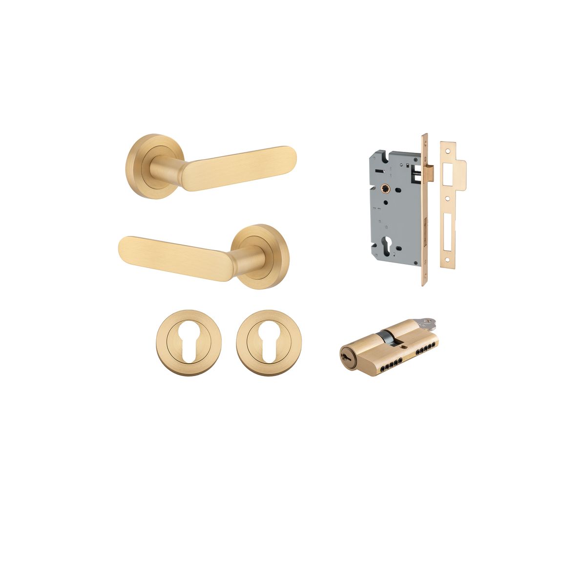 0452KENTR60KK - Bronte Lever - Round Rose Entrance Kit with High Security Lock - Brushed Brass - Entrance