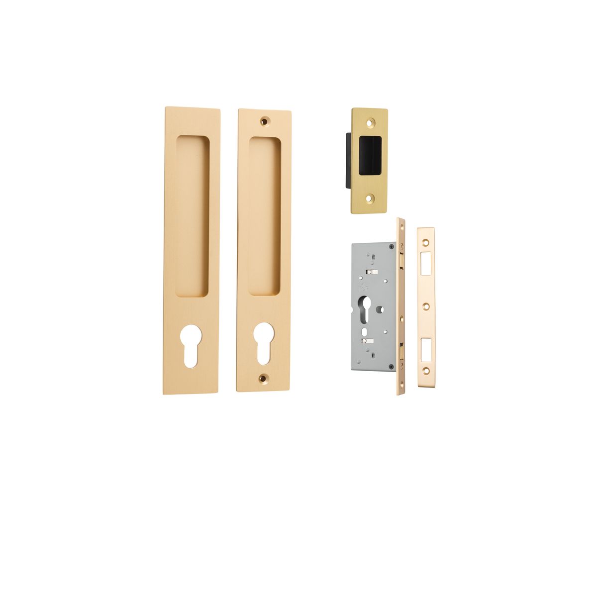 21416E - Rectangular Sliding Door Pull Entrance Kit with High Security Lock - Brushed Brass - Entrance